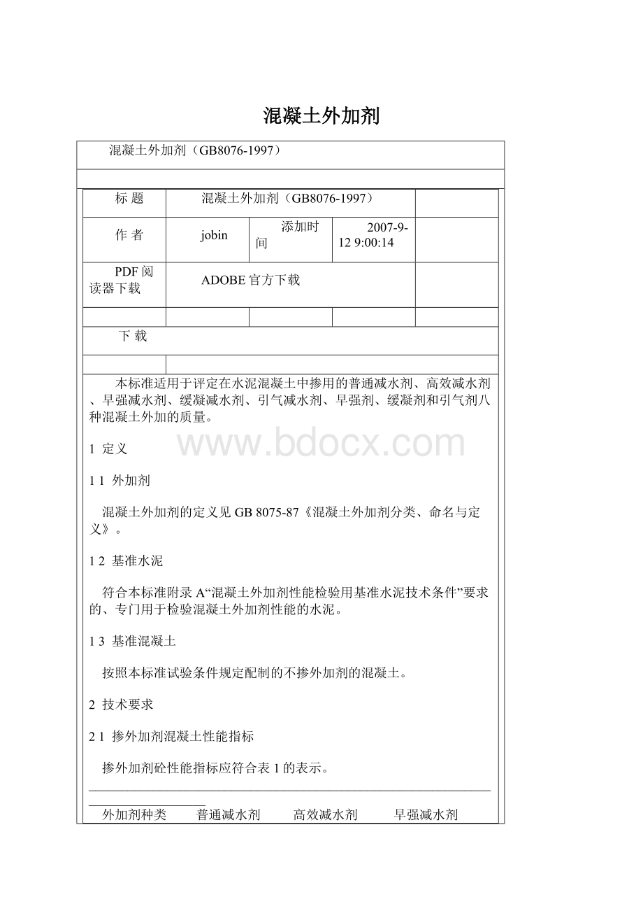 混凝土外加剂Word文件下载.docx