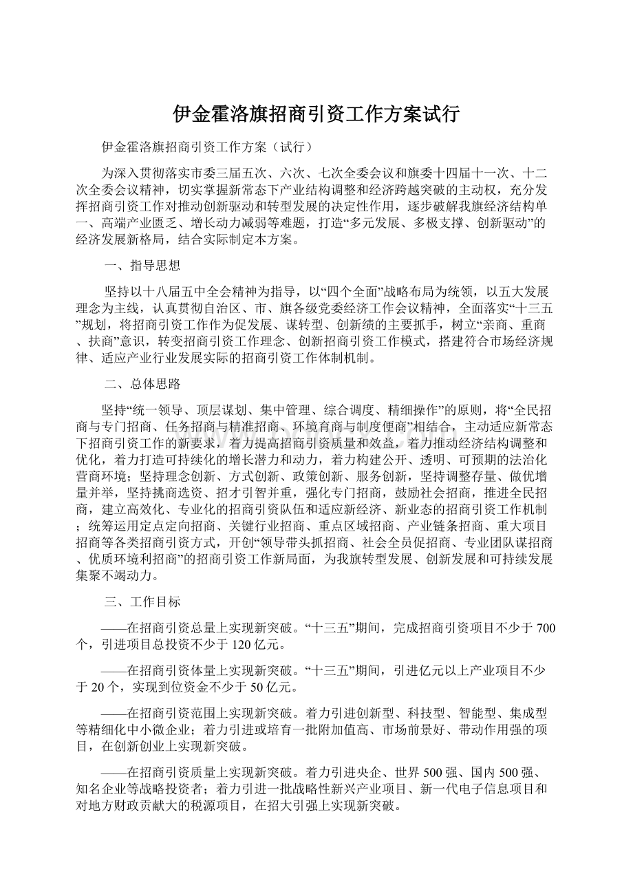 伊金霍洛旗招商引资工作方案试行文档格式.docx