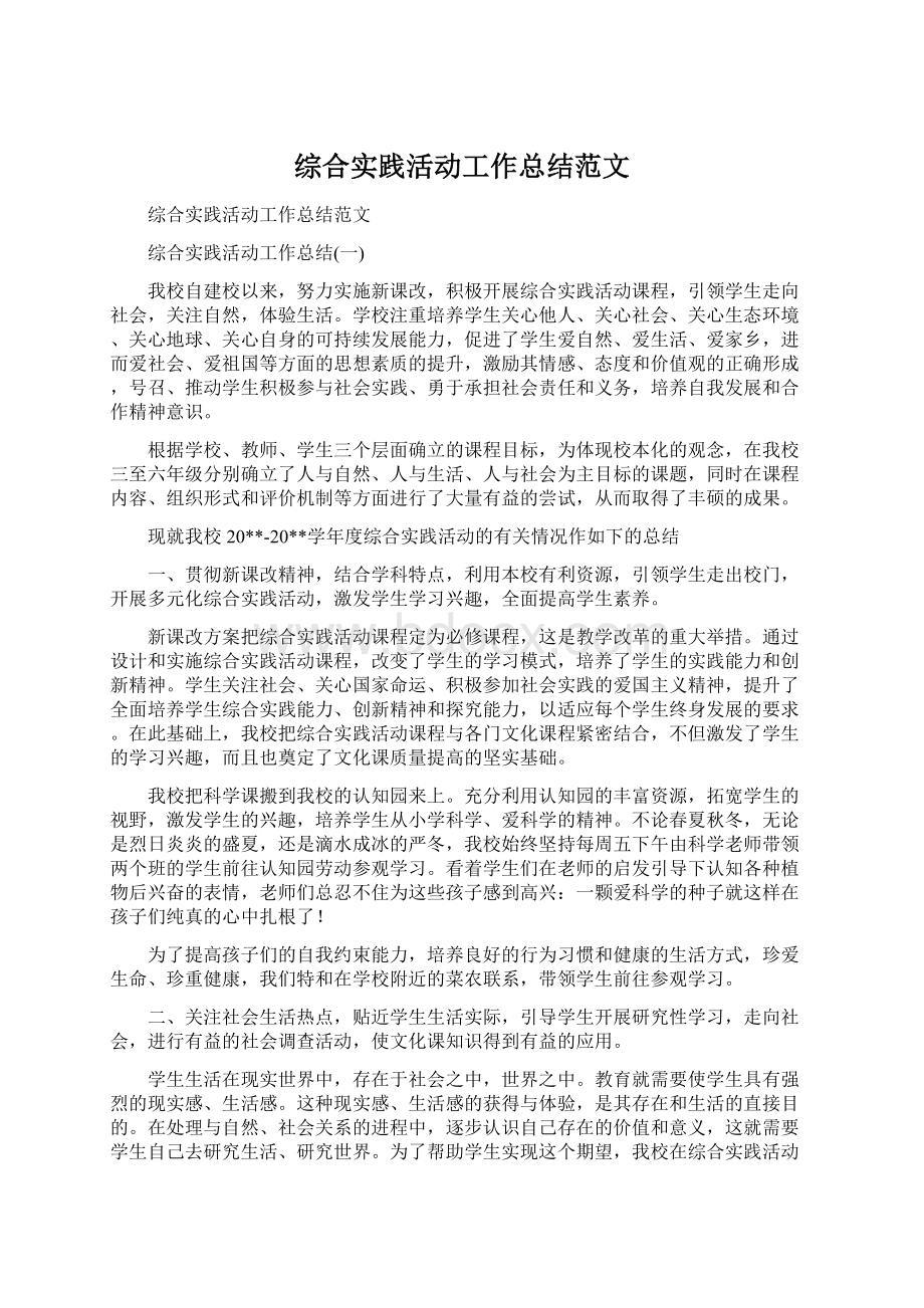 综合实践活动工作总结范文Word格式文档下载.docx