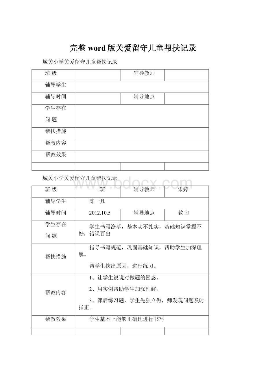 完整word版关爱留守儿童帮扶记录.docx_第1页