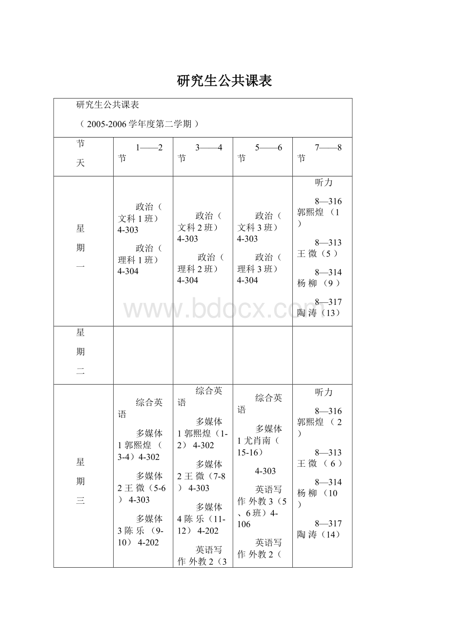 研究生公共课表Word格式.docx_第1页