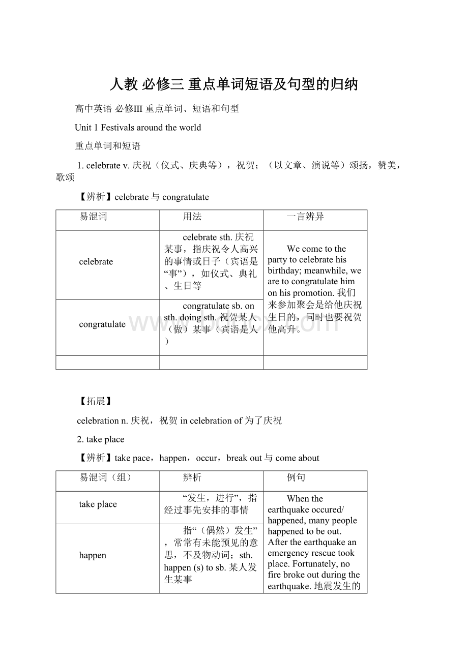 人教 必修三 重点单词短语及句型的归纳.docx_第1页