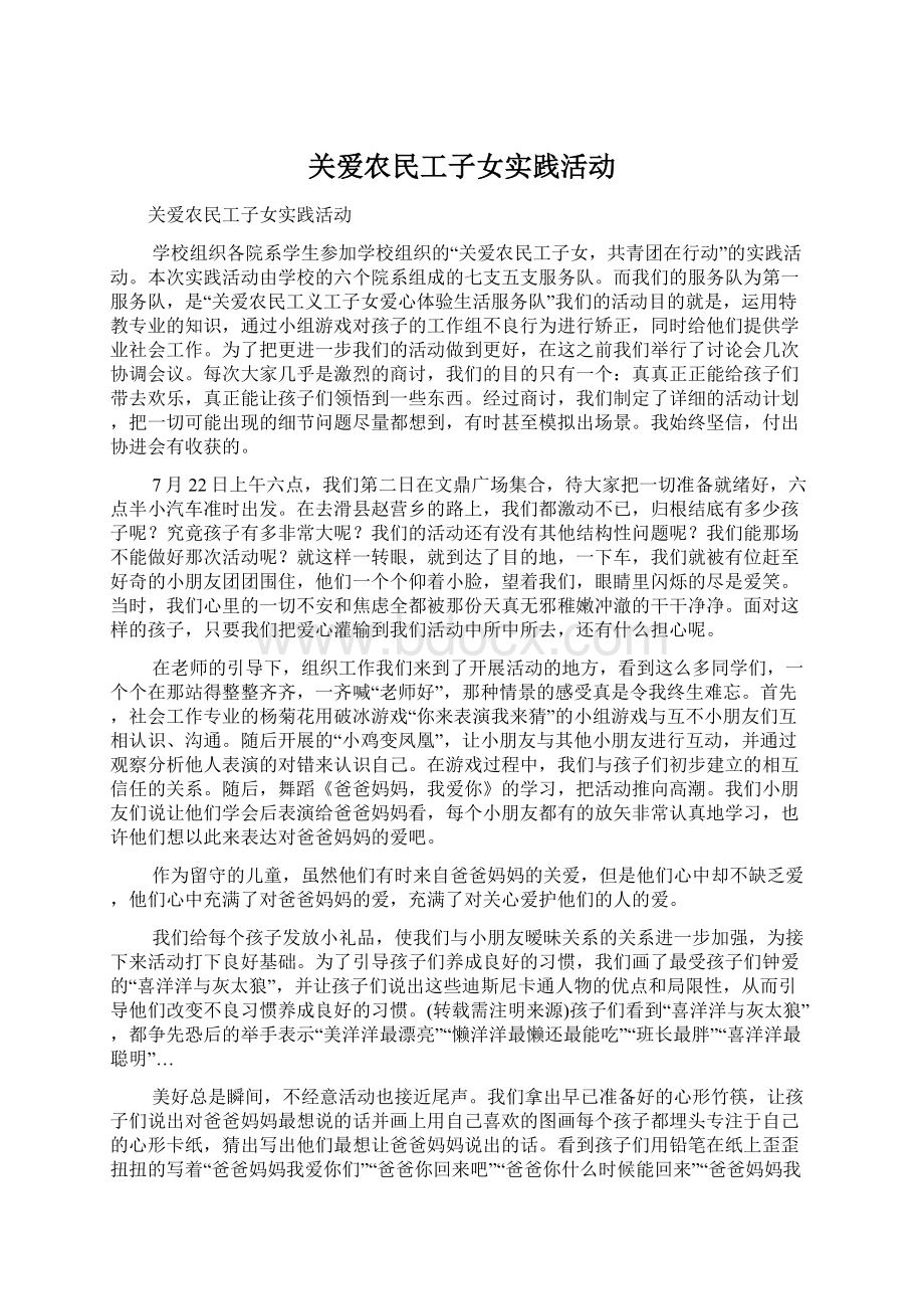 关爱农民工子女实践活动Word文档下载推荐.docx