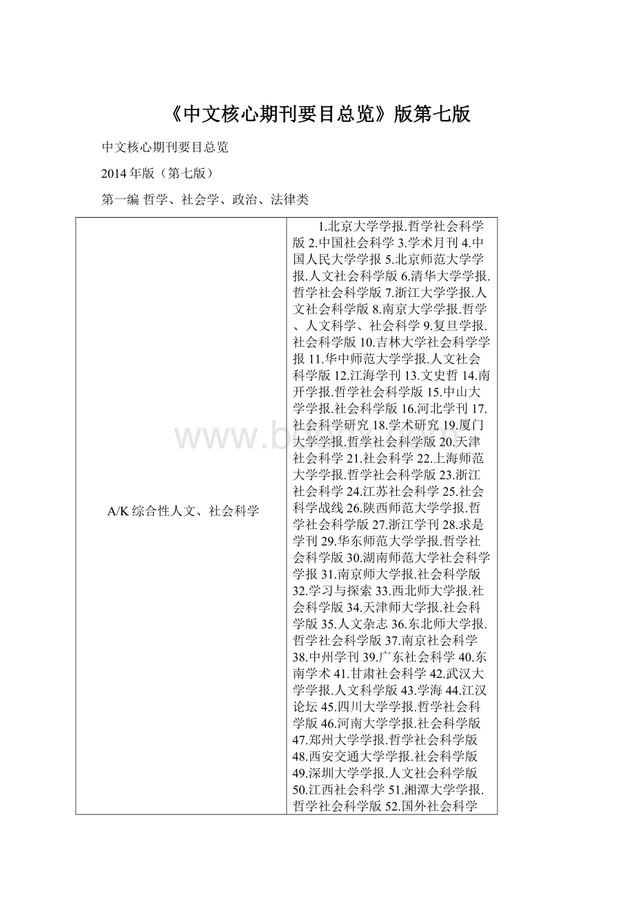 《中文核心期刊要目总览》版第七版Word文档格式.docx_第1页