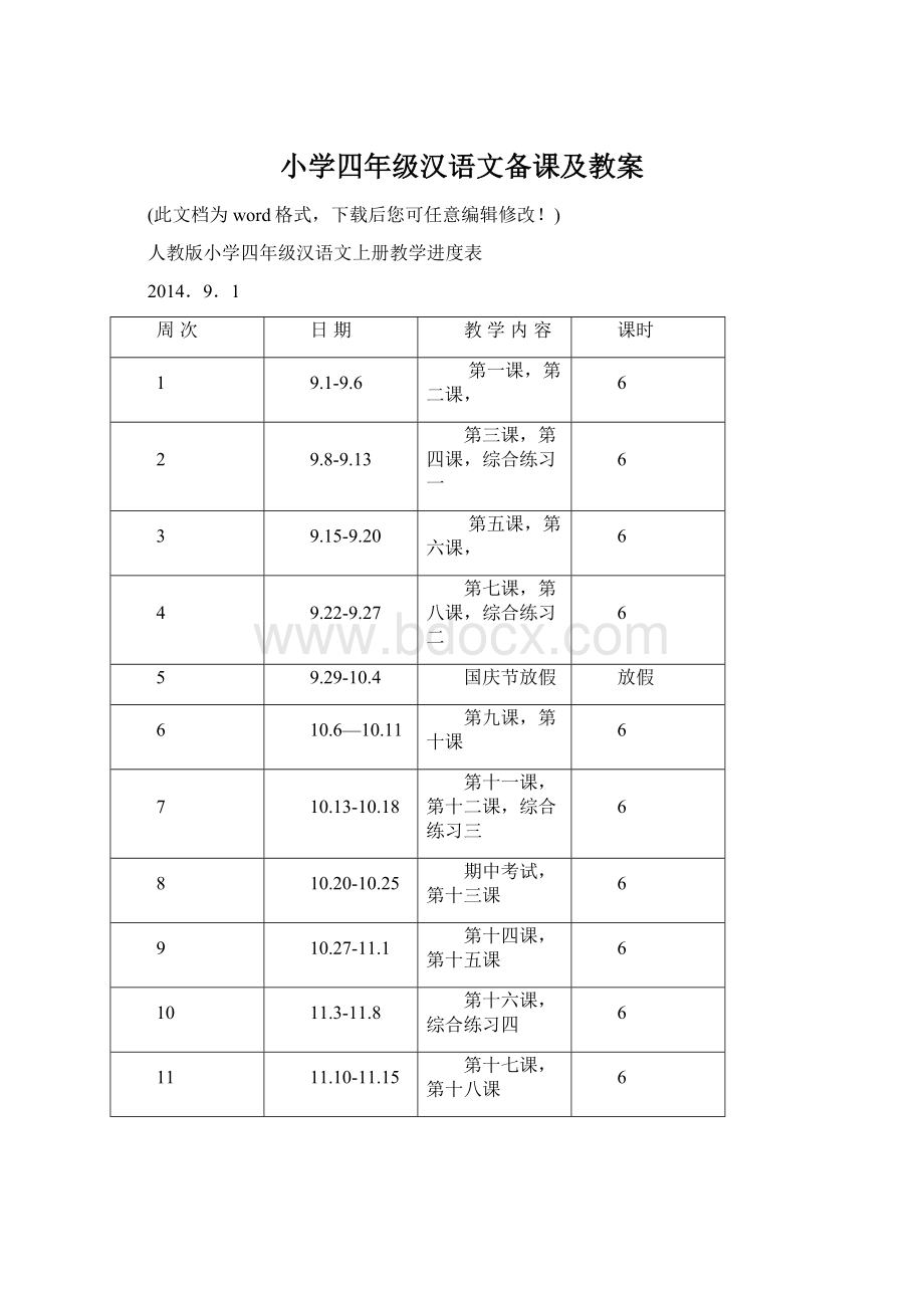 小学四年级汉语文备课及教案Word文档格式.docx