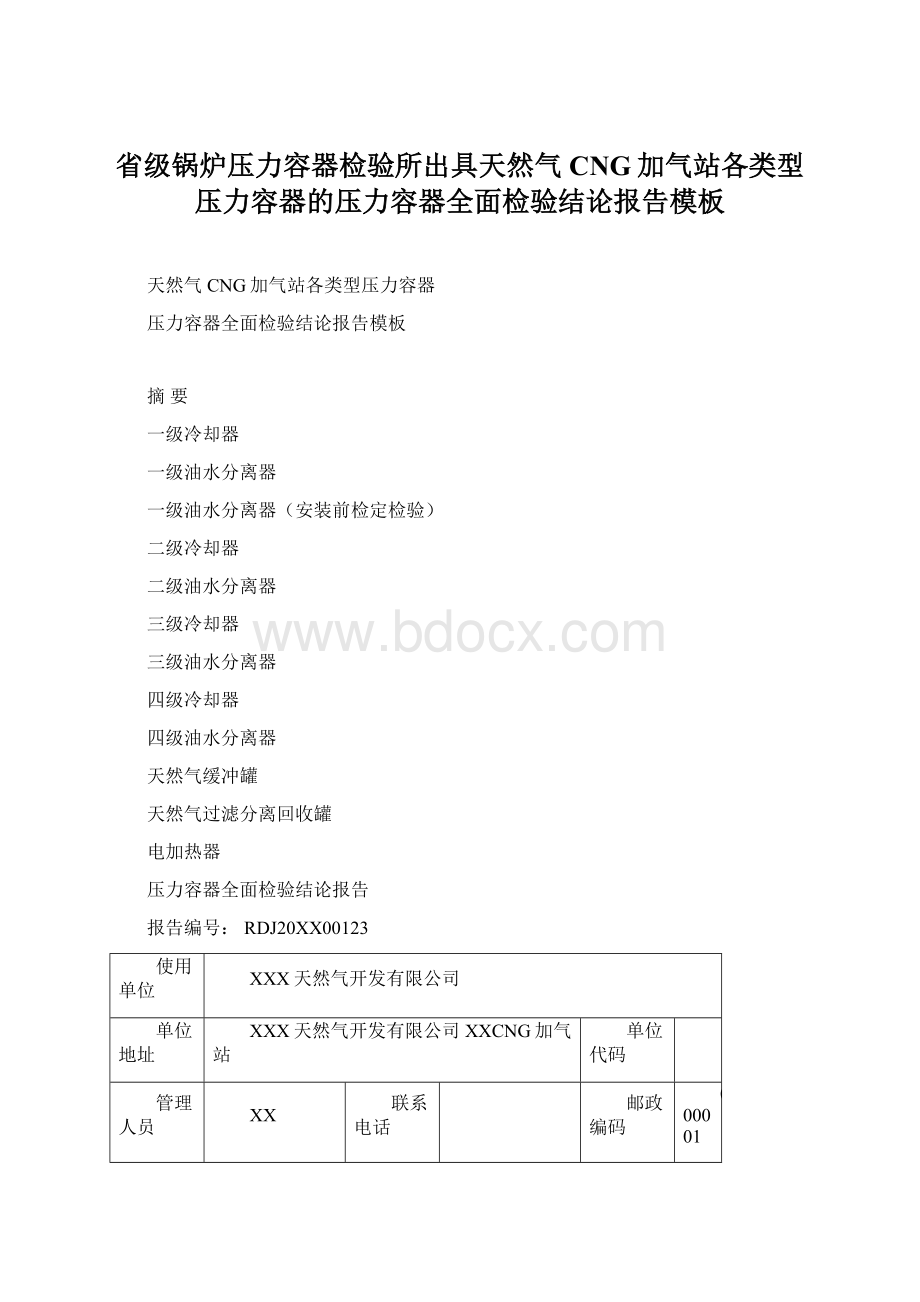 省级锅炉压力容器检验所出具天然气CNG加气站各类型压力容器的压力容器全面检验结论报告模板Word下载.docx_第1页