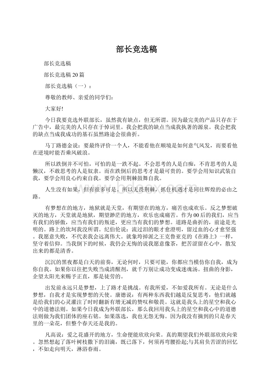 部长竞选稿Word格式文档下载.docx_第1页