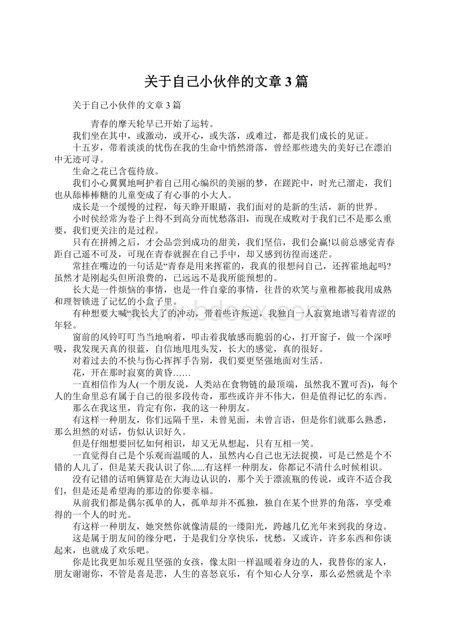 关于自己小伙伴的文章3篇Word文档下载推荐.docx