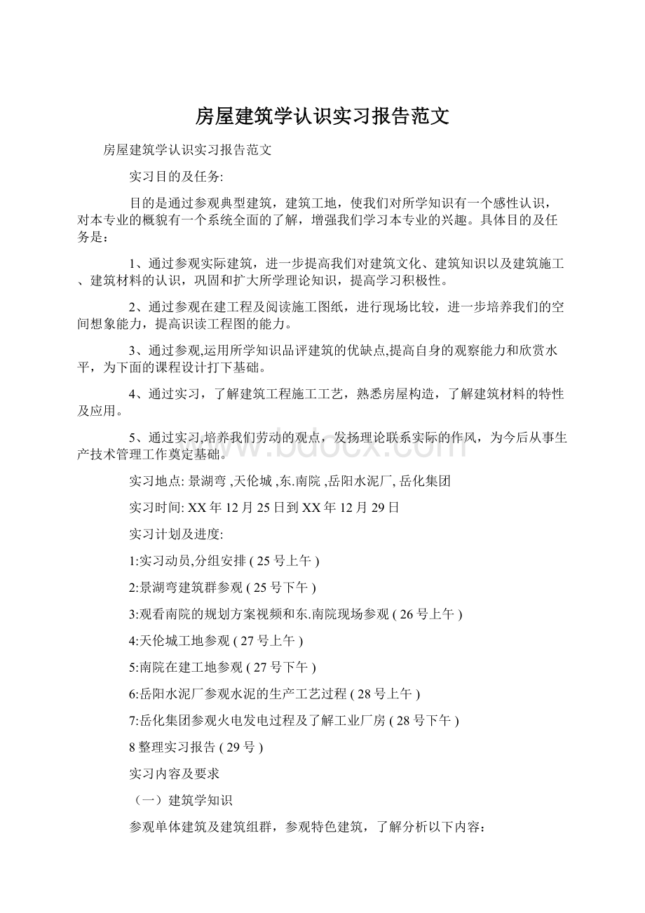 房屋建筑学认识实习报告范文Word文件下载.docx