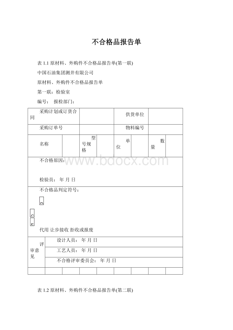 不合格品报告单.docx_第1页