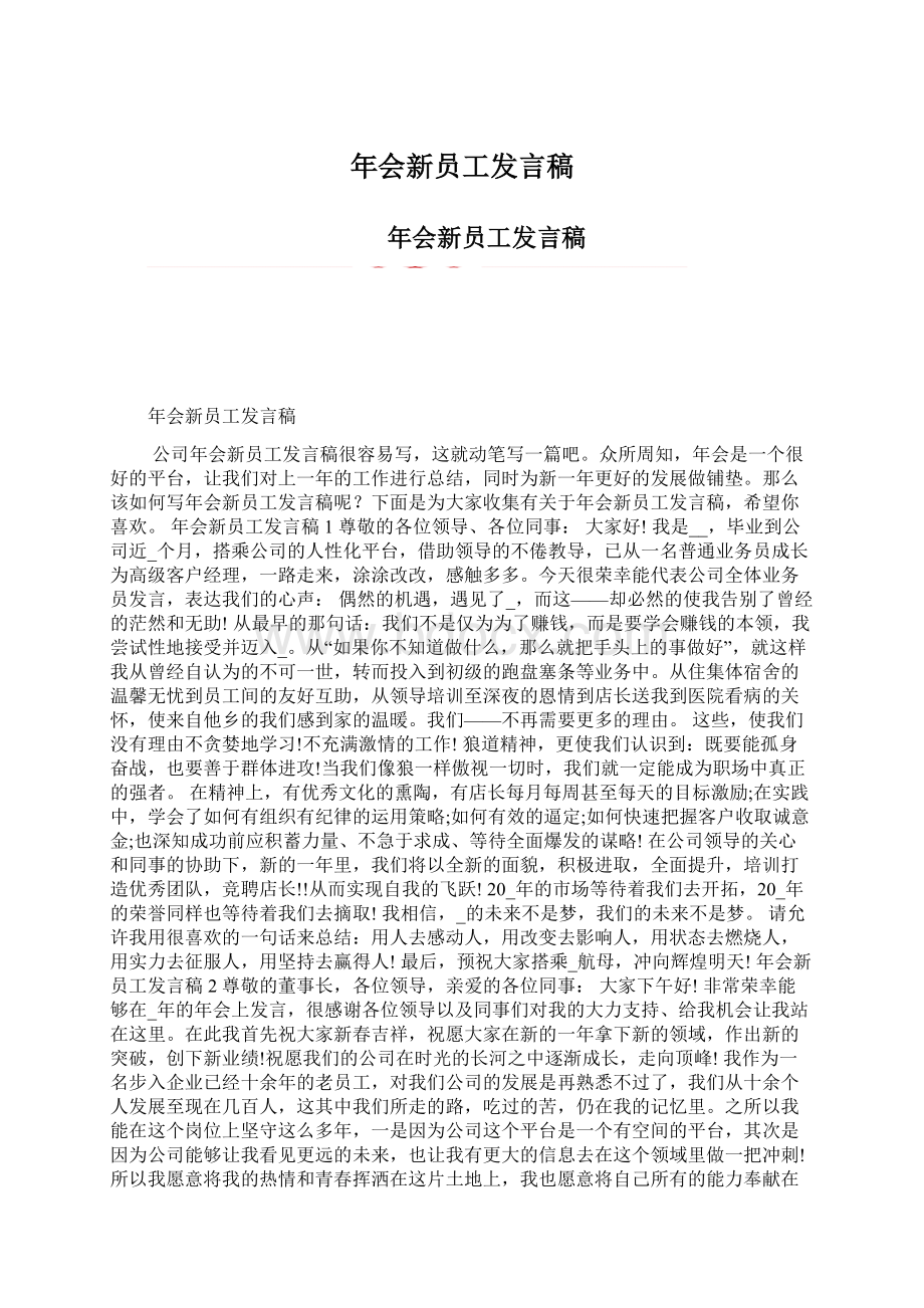 年会新员工发言稿Word格式文档下载.docx_第1页