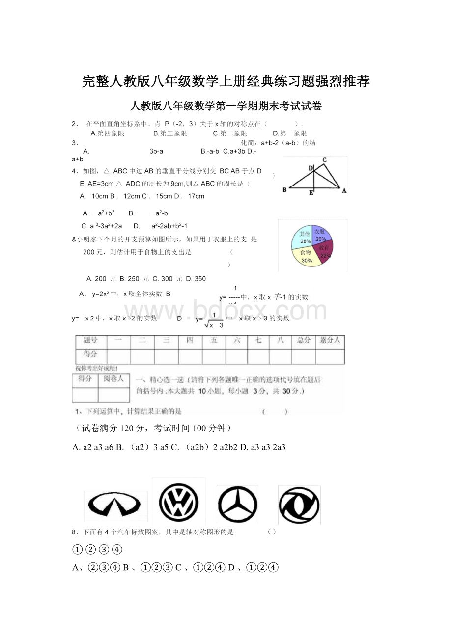 完整人教版八年级数学上册经典练习题强烈推荐.docx