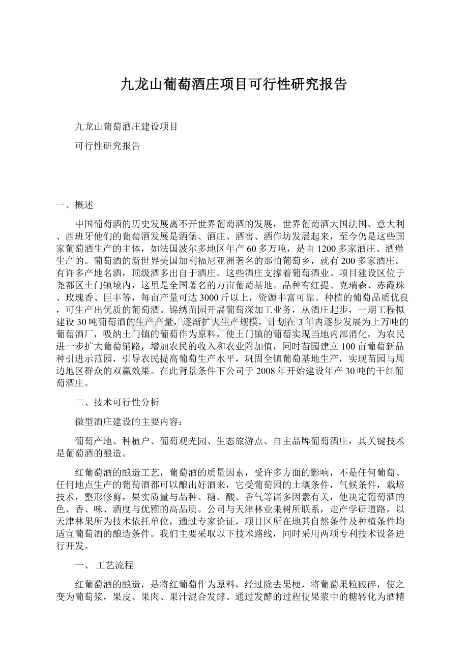 九龙山葡萄酒庄项目可行性研究报告Word文档下载推荐.docx_第1页