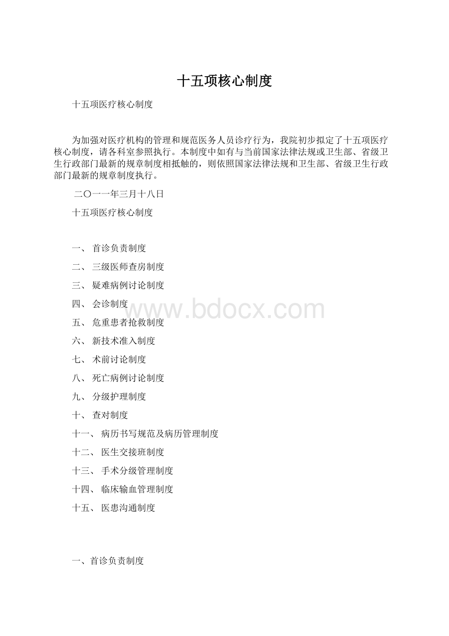 十五项核心制度Word文件下载.docx