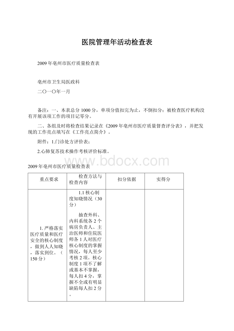 医院管理年活动检查表Word文档格式.docx