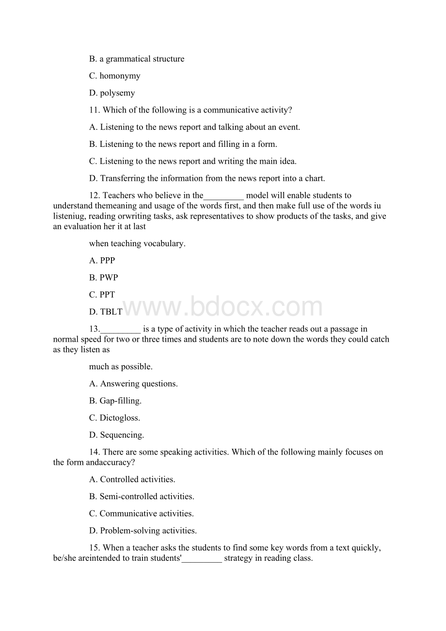 瓴学教育鹏程在线下半年教师资格证考试英语学科知识与教学能力初级中学5套全真模拟卷及答案.docx_第3页