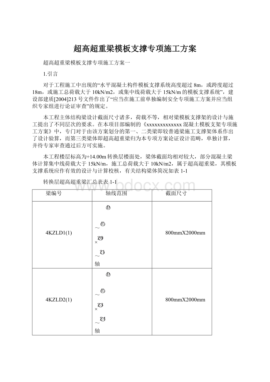 超高超重梁模板支撑专项施工方案Word文件下载.docx