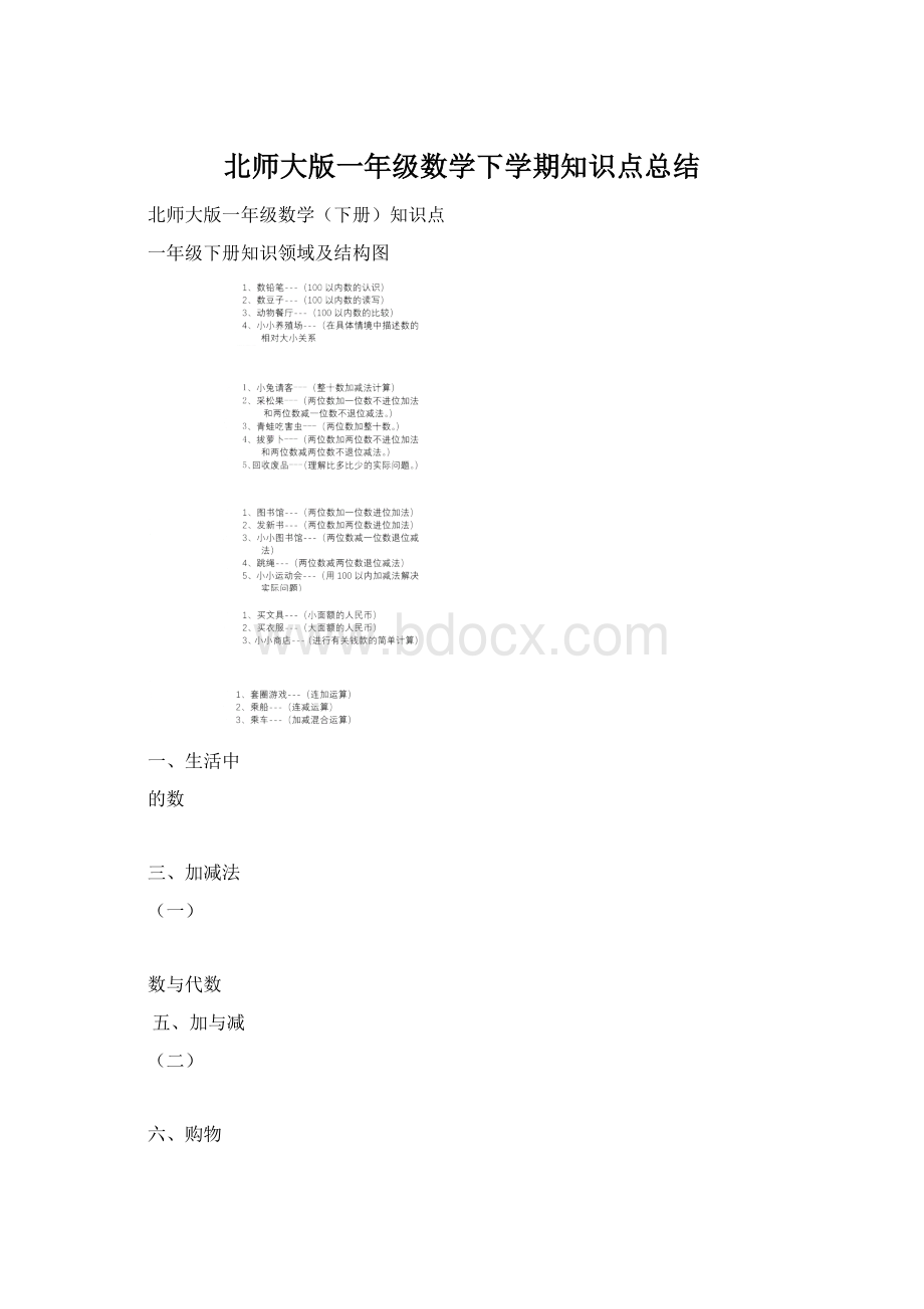 北师大版一年级数学下学期知识点总结.docx_第1页