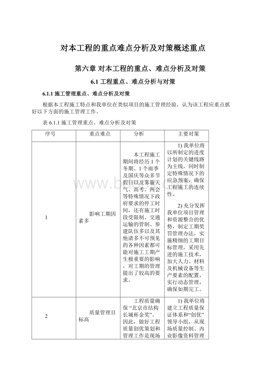 对本工程的重点难点分析及对策概述重点Word下载.docx