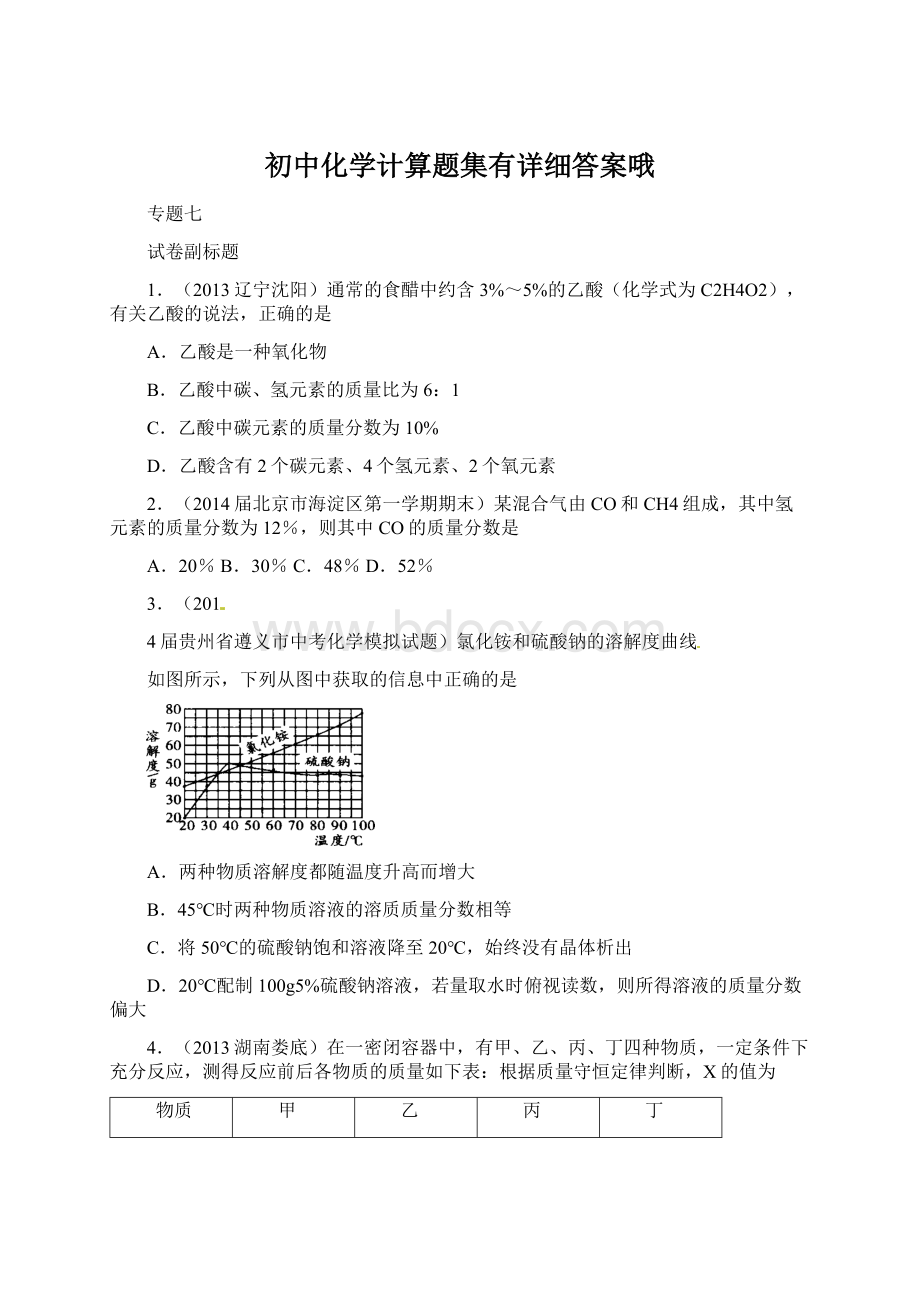 初中化学计算题集有详细答案哦Word格式.docx_第1页