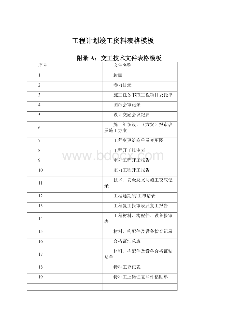 工程计划竣工资料表格模板Word下载.docx