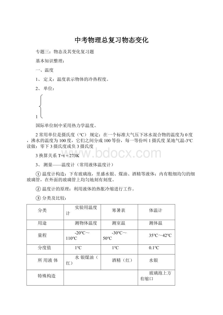 中考物理总复习物态变化.docx