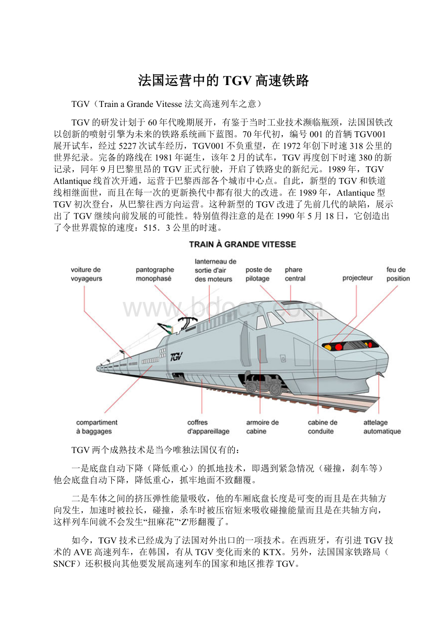 法国运营中的TGV高速铁路Word文档格式.docx_第1页