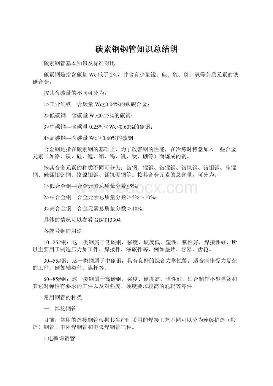 碳素钢钢管知识总结胡Word格式文档下载.docx_第1页