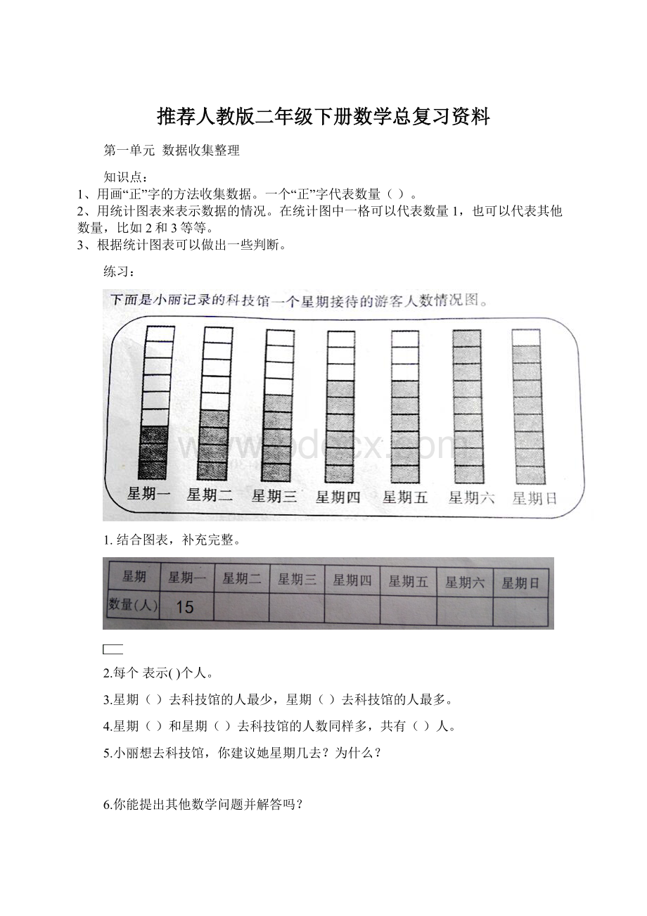 推荐人教版二年级下册数学总复习资料.docx