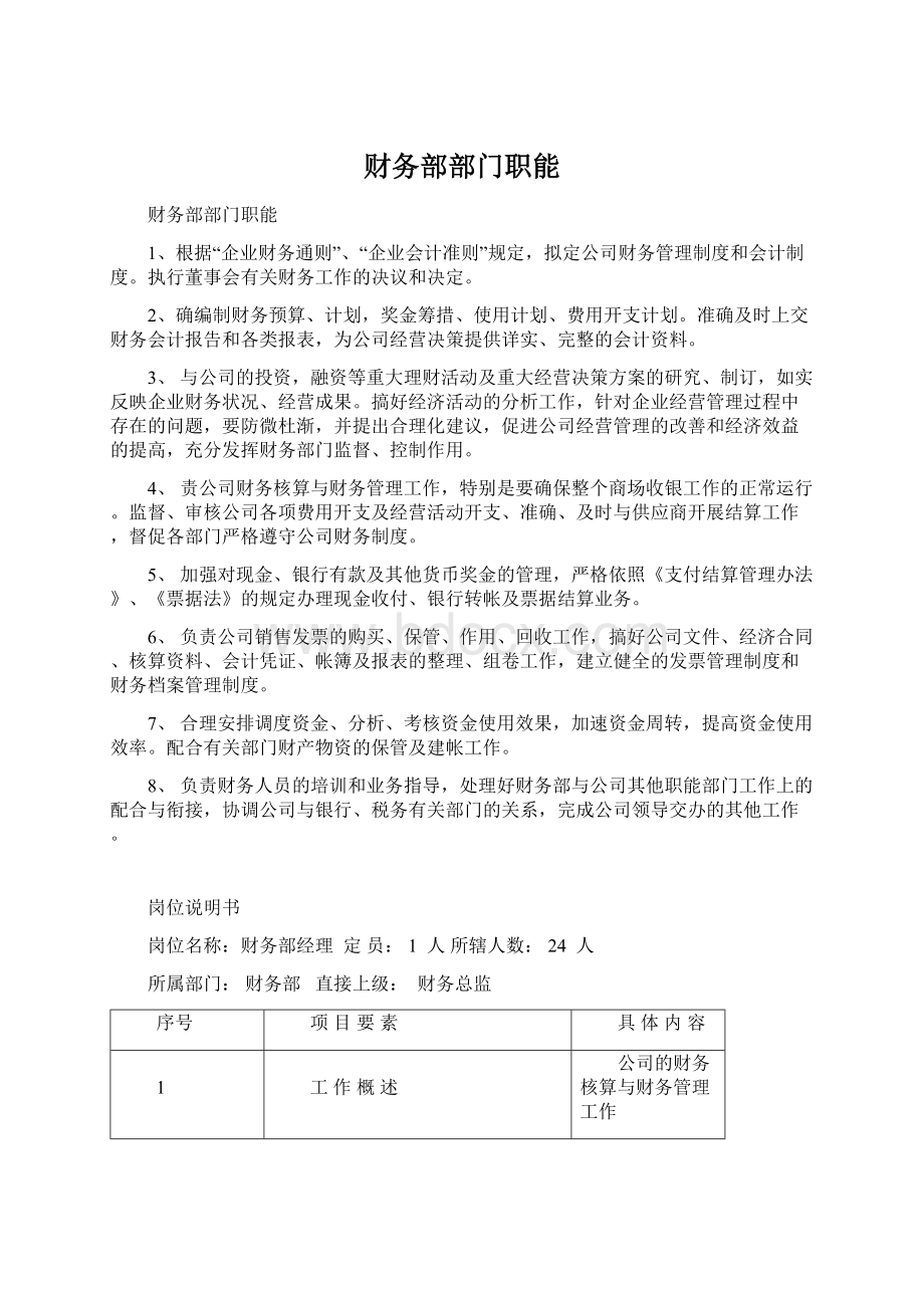 财务部部门职能Word文档下载推荐.docx