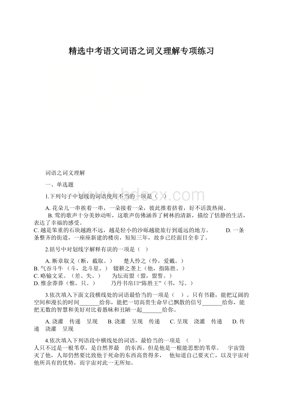 精选中考语文词语之词义理解专项练习Word下载.docx_第1页