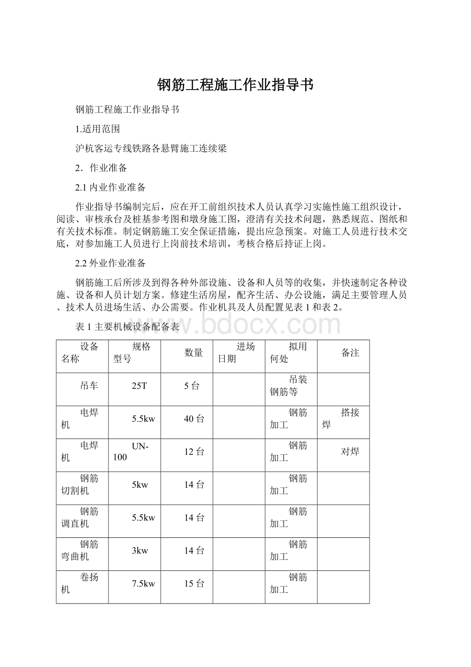 钢筋工程施工作业指导书Word格式文档下载.docx