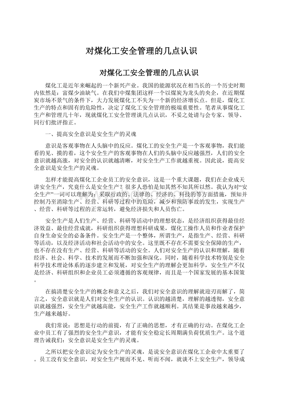 对煤化工安全管理的几点认识.docx_第1页