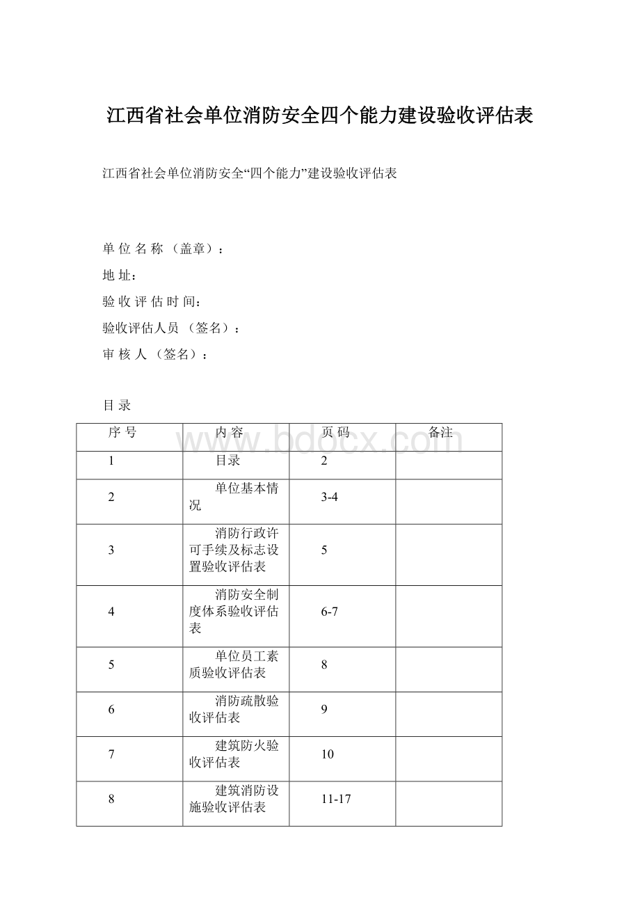 江西省社会单位消防安全四个能力建设验收评估表.docx
