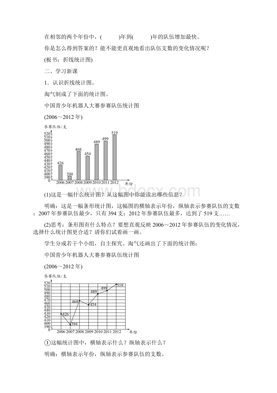 人教版五年级下册数学教案 折线统计图2课时Word下载.docx_第2页