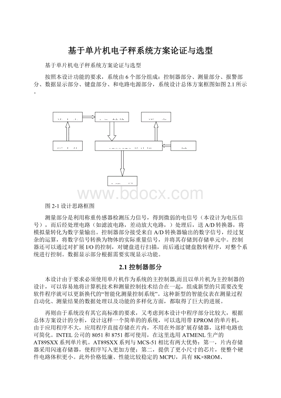 基于单片机电子秤系统方案论证与选型Word格式.docx_第1页