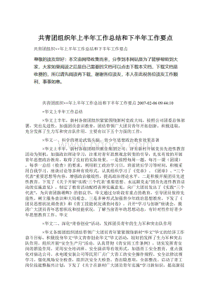 共青团组织年上半年工作总结和下半年工作要点文档格式.docx