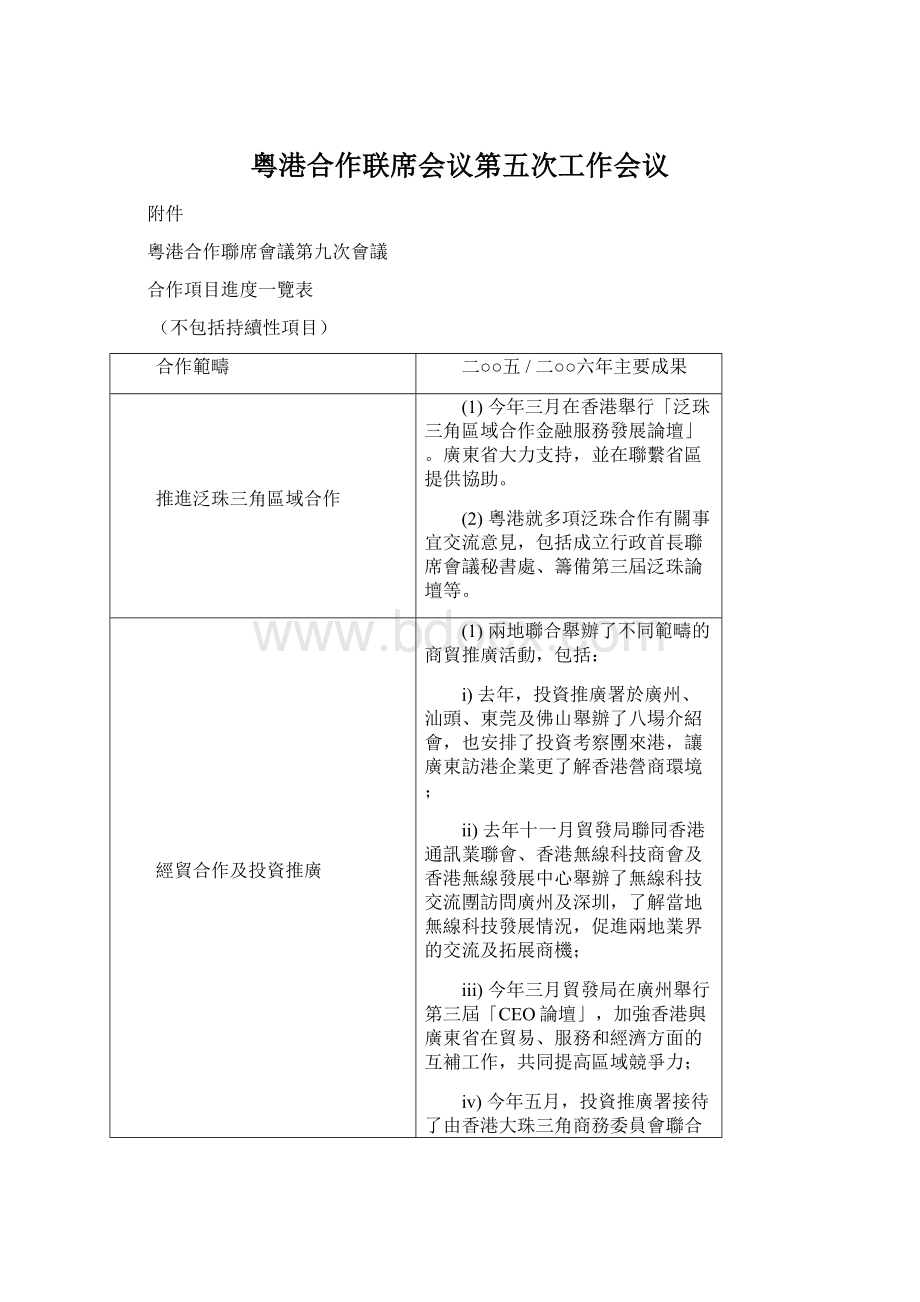 粤港合作联席会议第五次工作会议Word格式文档下载.docx_第1页