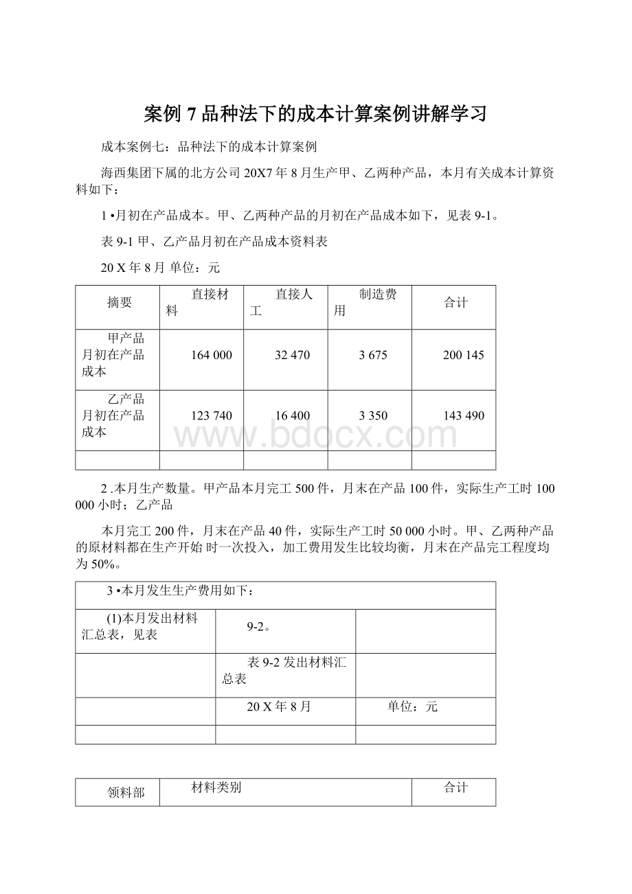 案例7品种法下的成本计算案例讲解学习.docx_第1页