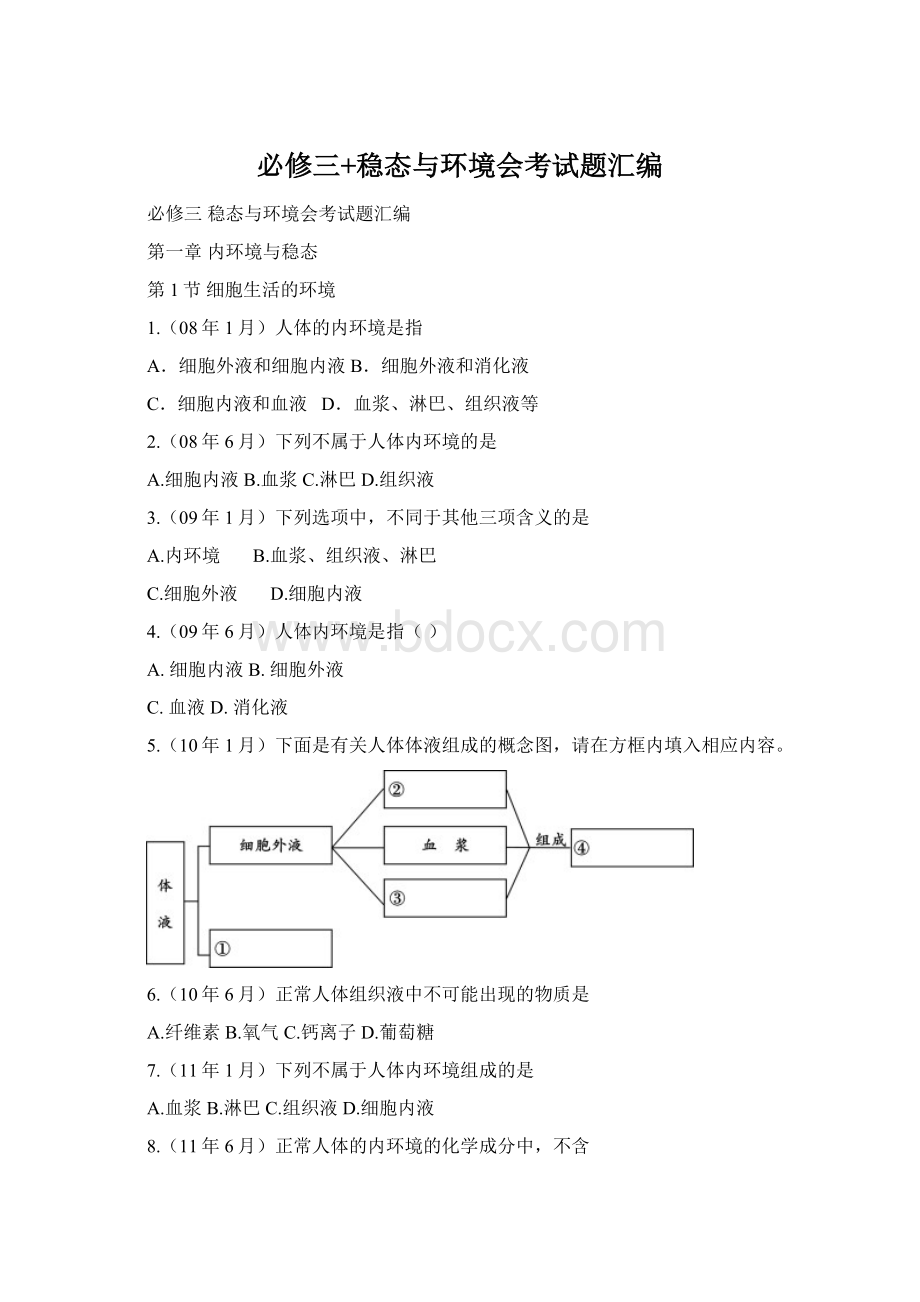 必修三+稳态与环境会考试题汇编Word文档格式.docx