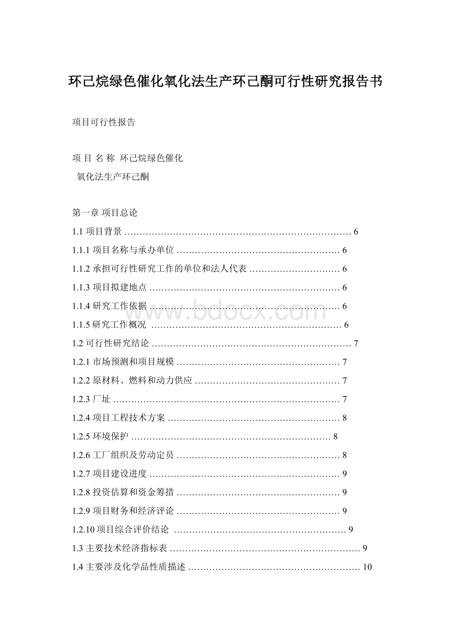 环己烷绿色催化氧化法生产环己酮可行性研究报告书.docx_第1页