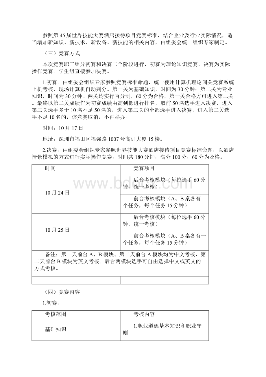 深圳市第十届职工技术创新运动会暨深圳技能大赛酒店接待职业技能竞赛技术文件模板文档格式.docx_第2页