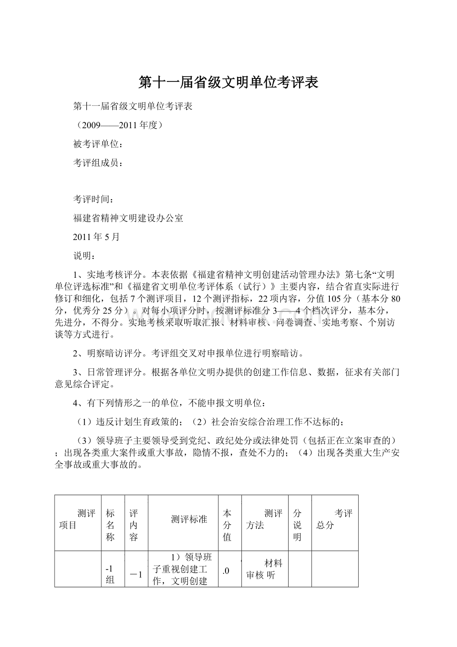 第十一届省级文明单位考评表.docx