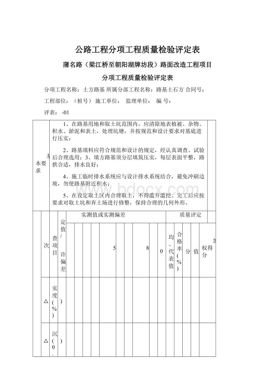 公路工程分项工程质量检验评定表Word文件下载.docx_第1页