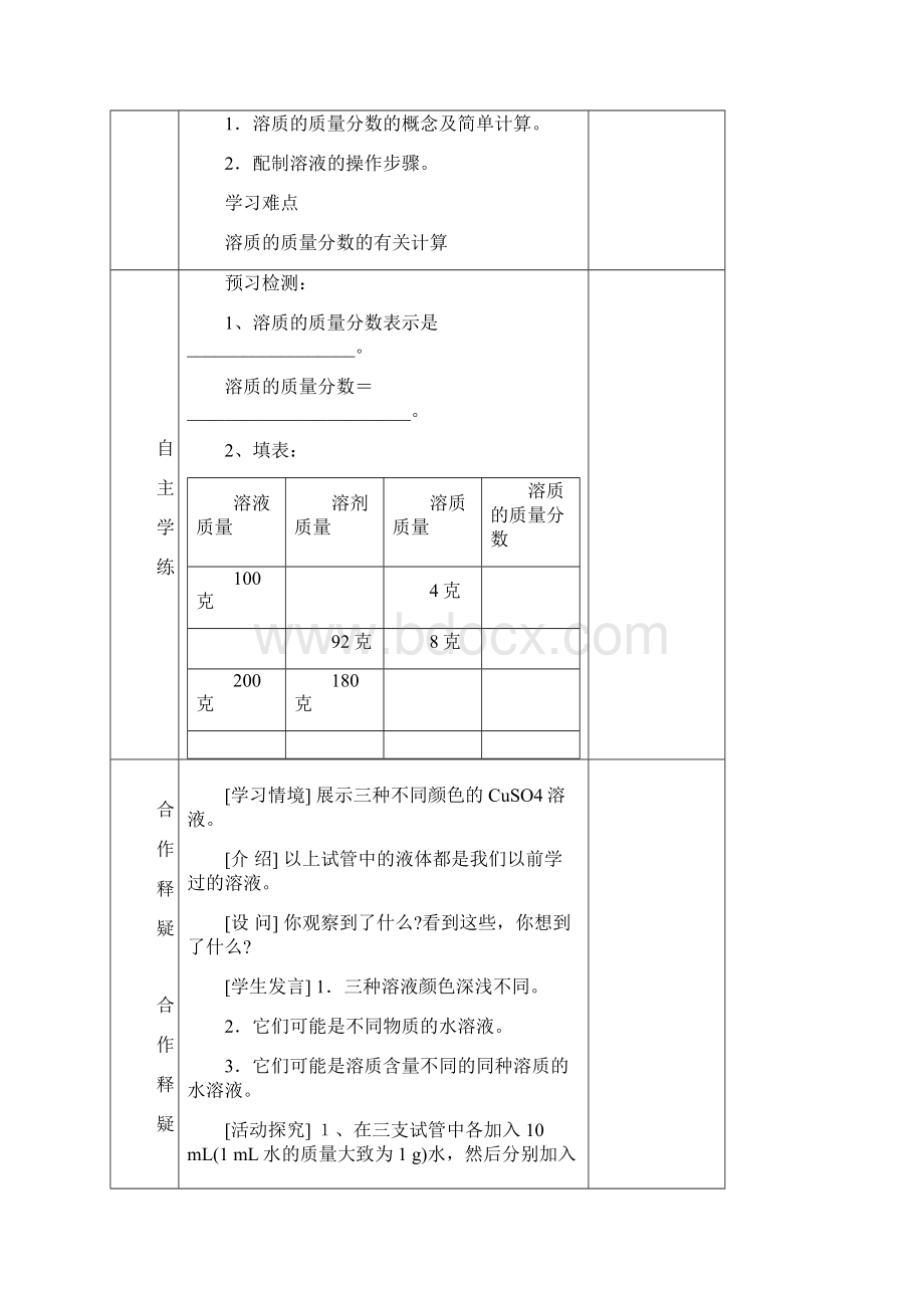 九年级化学下册 第九章溶液的导学案无答案 人教新课标版.docx_第2页