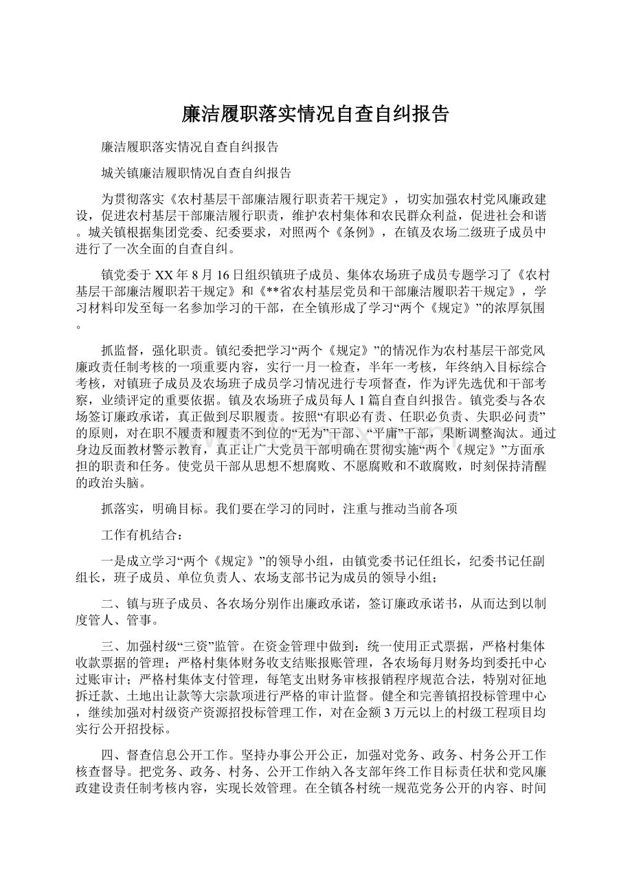 廉洁履职落实情况自查自纠报告Word文档格式.docx