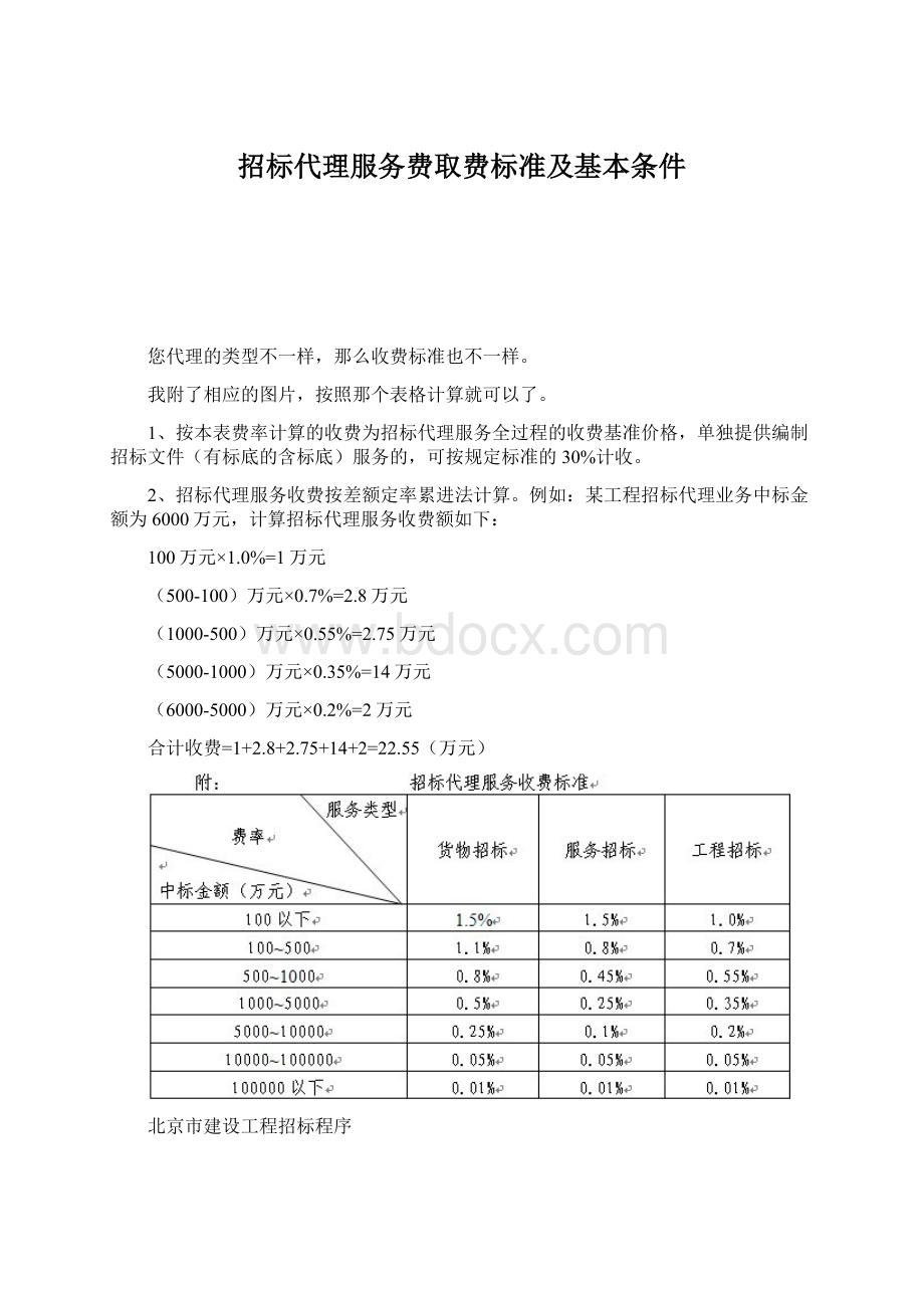 招标代理服务费取费标准及基本条件.docx