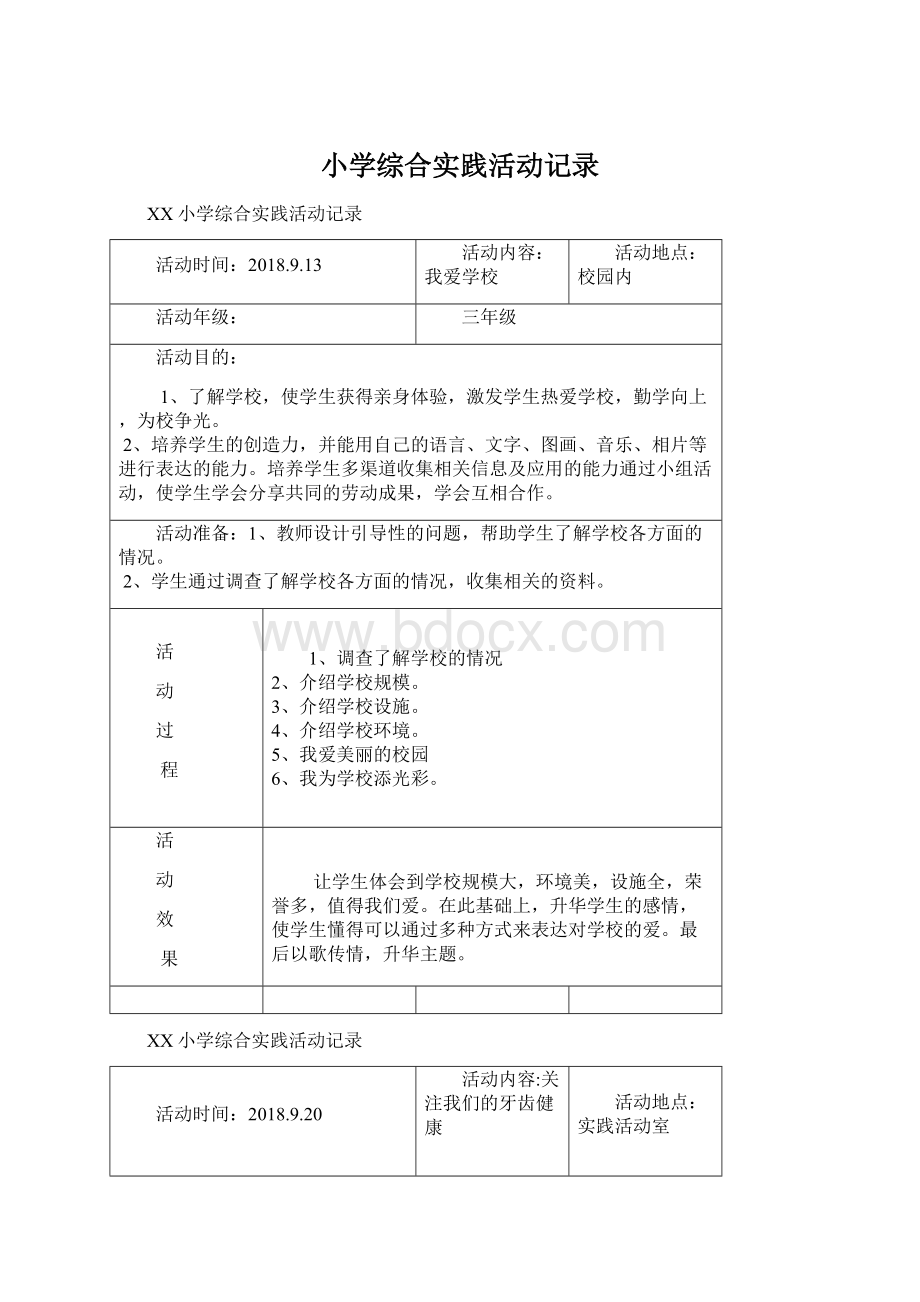 小学综合实践活动记录Word下载.docx_第1页