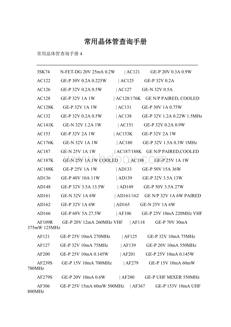 常用晶体管查询手册Word格式文档下载.docx_第1页