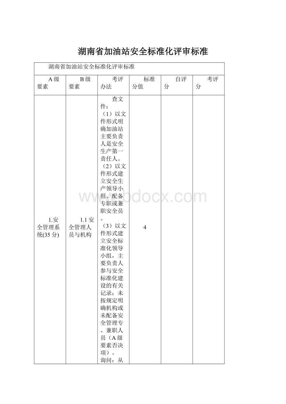 湖南省加油站安全标准化评审标准文档格式.docx_第1页